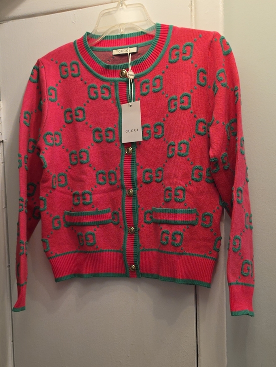 Gucci Sweaters - Gucci Pink & Green GG Jacquard Cardigan Ladies Size Medium